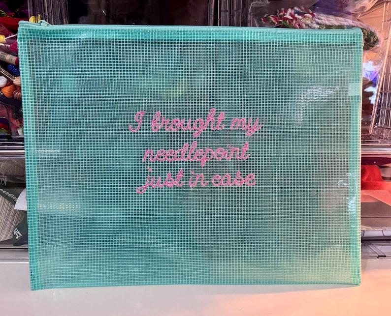 Cross Stitch Project Bag – Small - Embroidered Vinyl Pouch – "Just in Case" Embroidery image 6