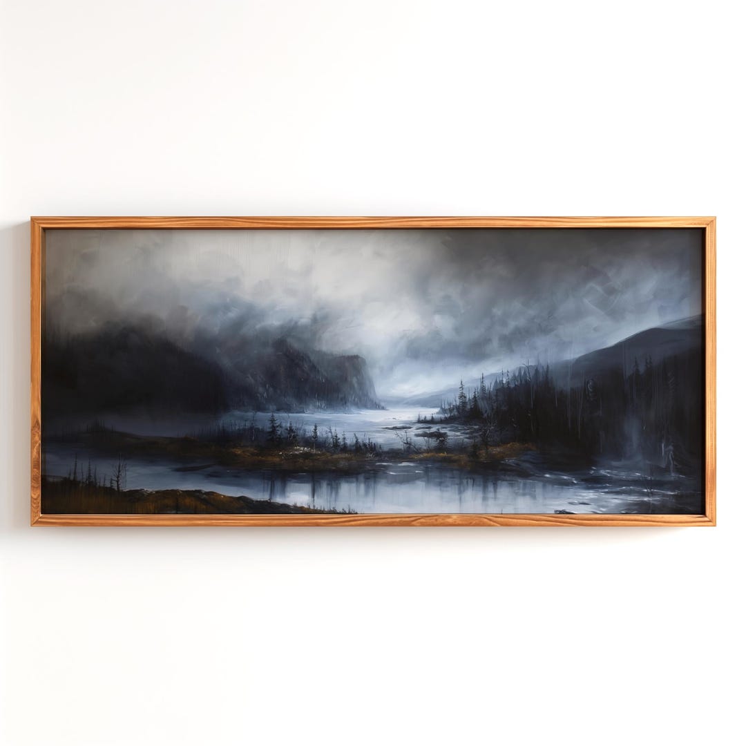 Moody Misty Lake Landscape Poster | Watercolor Matte Art Print - Etsy