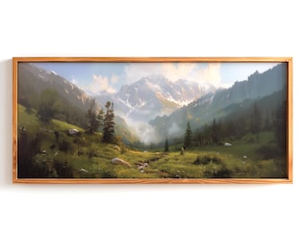 Poster landschap bergvallei | Matte aquarelachtige schilderachtige print