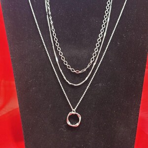 Sterling Silver set of 3 Necklaces (oval, small cuban link and bar with Oval charm