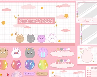 Cute Animals Bouncing Balls Twitch Animated Stream Package | Overlay Package | Twitch Overlay | Alert | Sub Badge|Screen|Bear|Cat|Pig|Rabbit