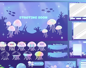 Jellyfish Underwater Twitch Animated Stream Package | Overlay Package |  Alerts | Sub Badges | Screens |  Fish | Sea | Underwater | Cute