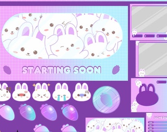 Rabbits Capsule Twitch Animated Stream Package | Overlay Package | Twitch Overlay | Alert | Badge | Lofi Aesthetic | Rabbit | Carrot | Cute