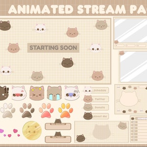 Cute Cat Twitch Animated Stream Package | Overlay Package | Twitch Overlay | Alerts | Sub Badges | Screens | Pastel | Cat Overlay | Cute Cat