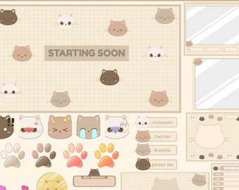 Paquete de transmisión animada de Twitch de lindo gato / Paquete de superposición / Superposición de Twitch / Alertas / Insignias de suscripción / Pantallas / Pastel / Superposición de gato / Lindo gato