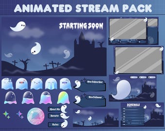 Haunted Castle Twitch Animierter Stream Paket | Overlay Paket | Twitch Overlay |  Benachrichtigungen | Unter Abzeichen | Schirme | Gespenst | Friedhof | Dunkel