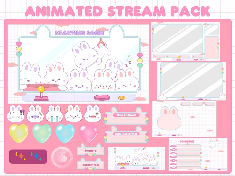 Stream And Rabbit Base Rabbits Claw Machine Twitch Animated Stream Package | Overlay Package ...