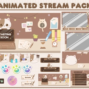 Cat Study Room Twitch Animated Stream Package | Overlay Package | Twitch Overlay | Alert | Sub Badge | Screen | Cat Overlay | Cute Overlay