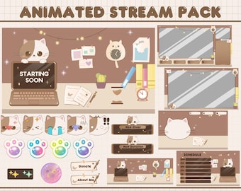 Cat Study Room Twitch Animated Stream Package | Overlay Package | Twitch Overlay | Alert | Sub Badge | Screen | Cat Overlay | Cute Overlay