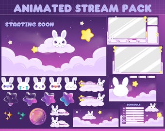 Cute Galaxy Rabbit Twitch Animated Stream Package | Overlay Package | Twitch Overlay | Alert | Badge | Screen | Star | Cloud | Cute Twitch