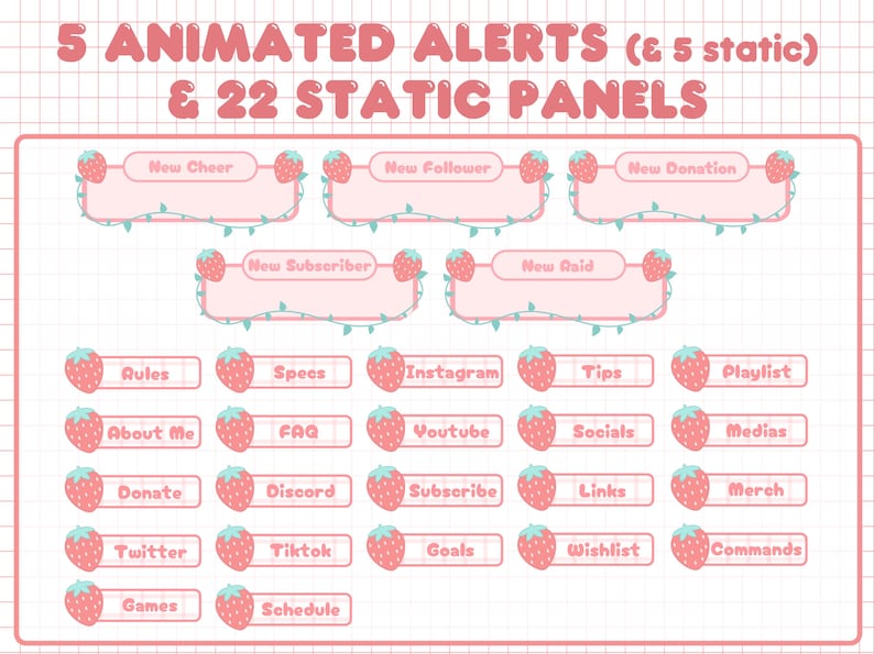 Strawberry Twitch Animated Stream Pack | Overlay Package | Twitch ...