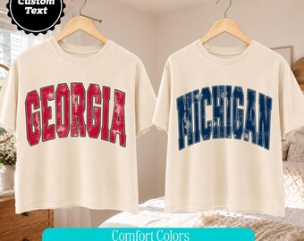 Vintage College Custom Comfort Colors Boxy Women's  Shirt, University Game Day T-shirt, Team School Gameday Tee, College Football Fan Gift
