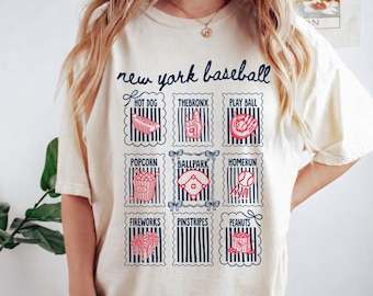 New York Baseball Shirt, Cute Baseball T-shirt for Women, Gift for New York Baseball Fan, Coquette Doodle New York Baseball Game Day Tee