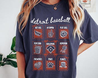 Detroit Baseball Shirt, Cute Baseball T-shirt for Women, Gift for Detroit Baseball Fan, Coquette Doodle Detroit Baseball Game Day Tee
