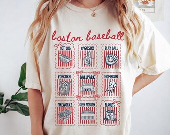 Boston Baseball Shirt, Cute Baseball T-shirt for Women, Gift for Boston Baseball Fan, Coquette Doodle Boston Baseball Game Day Tee