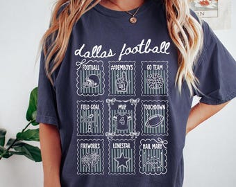 Dallas Football Shirt, Cute Football T-shirt for Women, Gift for Dallas Football Fan, Coquette Doodle Dallas Football Game Day Tee
