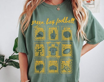 Green Bay Football Shirt, Cute Football T-shirt for Women, Gift for Green Bay Football Fan, Coquette Doodle Green Bay Football Game Day Tee