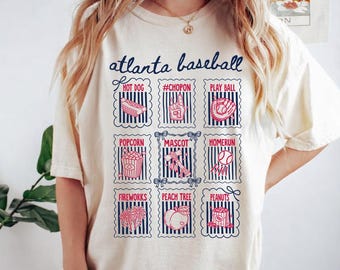Atlanta Baseball Shirt, Cute Atlanta Baseball T-shirt for Women, Gift for Atlanta Baseball Fan, Coquette Doodle Baseball Game Day Tee