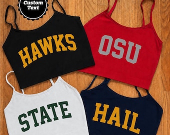 University School Crop Top, Personalized College Football Tank Top, Custom Women Gameday Crop Top with Strap