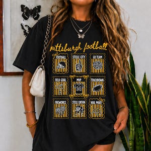 Pittsburgh Football Shirt, Cute Football T-shirt for Women, Gift for Pittsburgh Football Fan, Coquette Doodle Pittsburgh Football Game Day