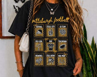 Pittsburgh Football Shirt, Cute Football T-shirt for Women, Gift for Pittsburgh Football Fan, Coquette Doodle Pittsburgh Football Game Day