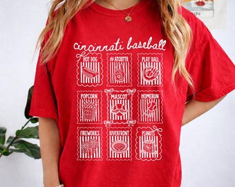 Cincinnati Baseball Shirt, Game Day T-shirt, Cute Cincinnati Baseball Shirt for Women, Gift for Cincinnati Baseball Fan, Coquette Doodle Tee