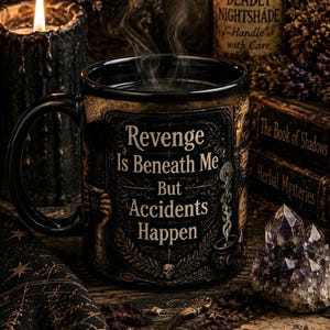 Caneca "A Vingança Está Abaixo de Mim", Caneca de Café de Bruxa Engraçada e Sarcástica, Humor Negro e Bruxaria, Caneca de Boticário Gótico