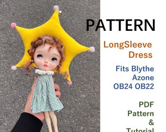 Blythe sewing pattern : longsleevedress dress  ,  PDF Download OB24 OB22 Azone