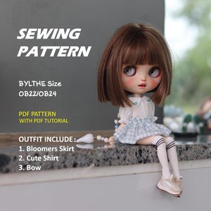 Cute blouse shirt, bloomers, skirt,  pattern for BLYTHE DOLL, pdf instant download, PDF pattern, pdf sewing tutorial, for ob22 ob24 Azone