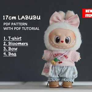 Clothes for 17cm Labubu Doll/T-shirt /Bloomers/Bag/17CM LABUBU Macaron Doll Pattern,PDF pattern/ sewing tutorial,Designer Labubu Accessories