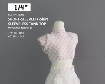 Short Sleeved / Sleeveless Tank Top pattern for BJD Doll, PDF instant download, PDF pattern,doll clothes pdf sewing tutorial,for 1/4 bjd msd