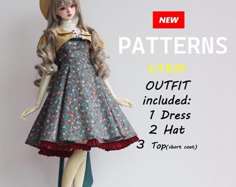 1/3 BJD Puppen Kleidung PDF Schnittmuster : Kleid Hut Frau Anzug Kurzmantel Oberteil (1/4 Bjd MSD Größe)