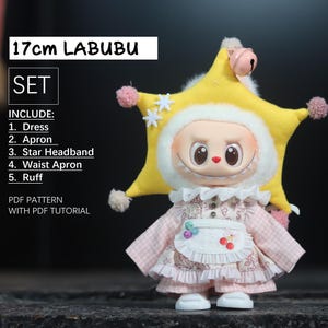 Clothes for 17cm Labubu Doll /  Cute Dress / 17CM LABUBU Macaron Doll Pattern, PDF pattern / sewing tutorial, Designer Labubu Accessories