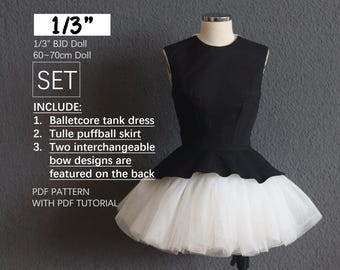 1/3 BJD Doll Outfit sewing Pattern: tank dress &Tulle puffball skirt  (Pdf download)