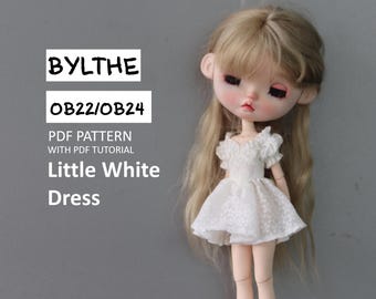 Little white dress pattern for BLYTHE , PDF instant download, PDF pattern,doll clothes pdf sewing tutorial, for blythe doll ob24  ob22 Azone