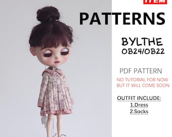 Patrón de costura Blythe - Vestido/Calcetines, tutorial en PDF, para Blythe ob24 ob22 azone