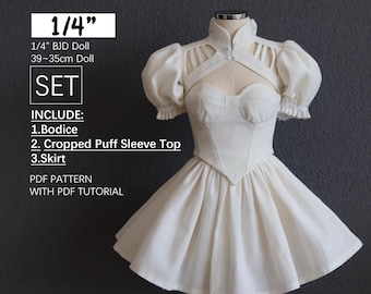 Cropped Puff Sleeve Top, Cheongsam-Inspired, Skirt, Bodice, instant download, PDF pattern / sewing tutorial,  for 1/4 BJD DOLL, 39cm-45cm