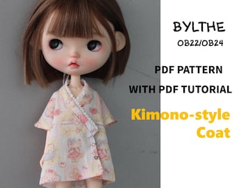 Patrón de costura para abrigo de kimono para muñeca: estilo Wabi-Sabi (descarga en PDF) Compatible con Blythe, OB22, OB24 AZONE