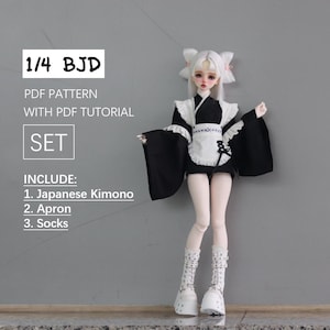 Japanese Kimono / Apron / Socks , short maid dress , instant download, PDF pattern / sewing tutorial, for 1/4 BJD DOLL Msd