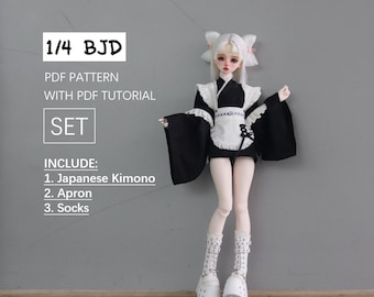 Japanese Kimono / Apron / Socks , short maid dress , instant download, PDF pattern / sewing tutorial, for 1/4 BJD DOLL Msd