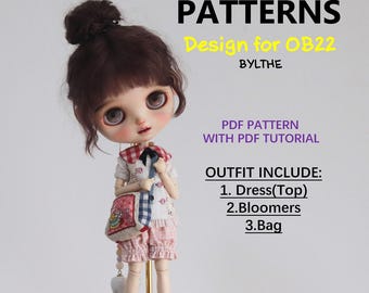 Patrón de costura de tela Blythe: Vestido/Pantalones bombachos/Bolso. Descarga digital OB24 OB22 AZONE