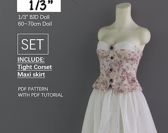 Tight Corset and Maxi skirt, instant download, PDF pattern / sewing tutorial, for 1/3 bjd doll, 60-70cm doll, SDGR, Fanff, SD16, msd doll
