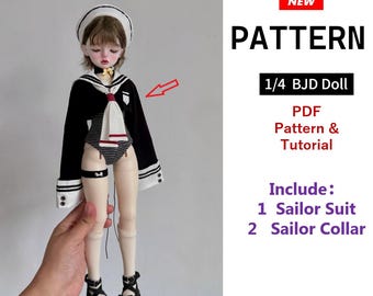 1/4 BJD Doll sewing pattern : Sailor Suit | Sailor Collar Tie | coat | top  ,  PDF Download