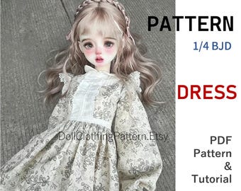 1/4 BJD Puppenkleid mit langen Ärmeln (PDF-Schnittmuster zum Nähen, digitaler Download)