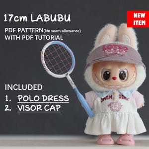 Clothes for 17cm Labubu Doll/POLO Dress/Visor cap/17CM LABUBU Macaron Doll Pattern,PDF pattern/ sewing tutorial, Designer Labubu Accessories