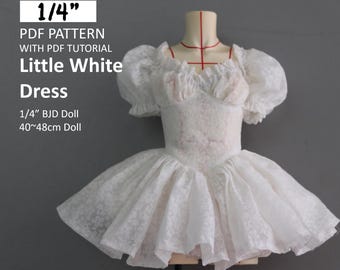 Little white dress pattern for bjd Doll, PDF instant download, PDF pattern,doll clothes pdf sewing tutorial, for 1/4 bjd msd