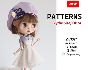 BLYTHE sewing pattern : Dress hat woman suit short coat top, for blythe doll  ob24  ob22 azone