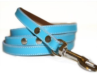 Sky Blue Leather Dog Leash