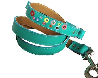 Loki Puppy Leather Dog Leash Turquoise