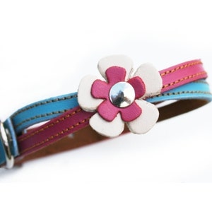 Swirl Leather Dog Collar in Blue and Hot Pink image 1